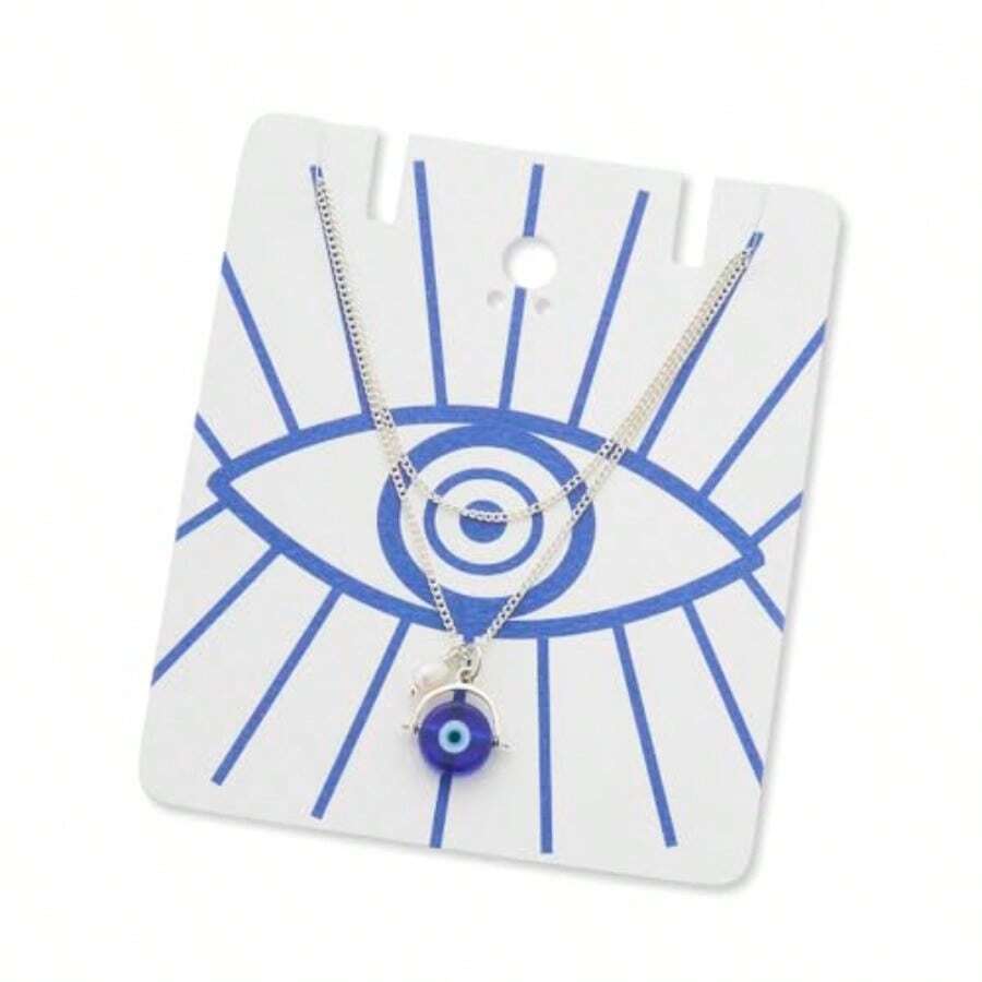 Women's Mati Evil Eye Spinning Charm And Pearl Necklace Blue Silver Pearl