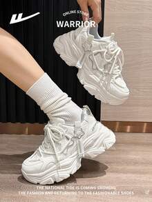 WARRIOR 1 Paar Damen Plateau-Sneaker mit Schnürung vorne, vielseitiges, bequemes Design, Outdoor-Lässig-Schuhe mit niedriger Sohle und Aufzug