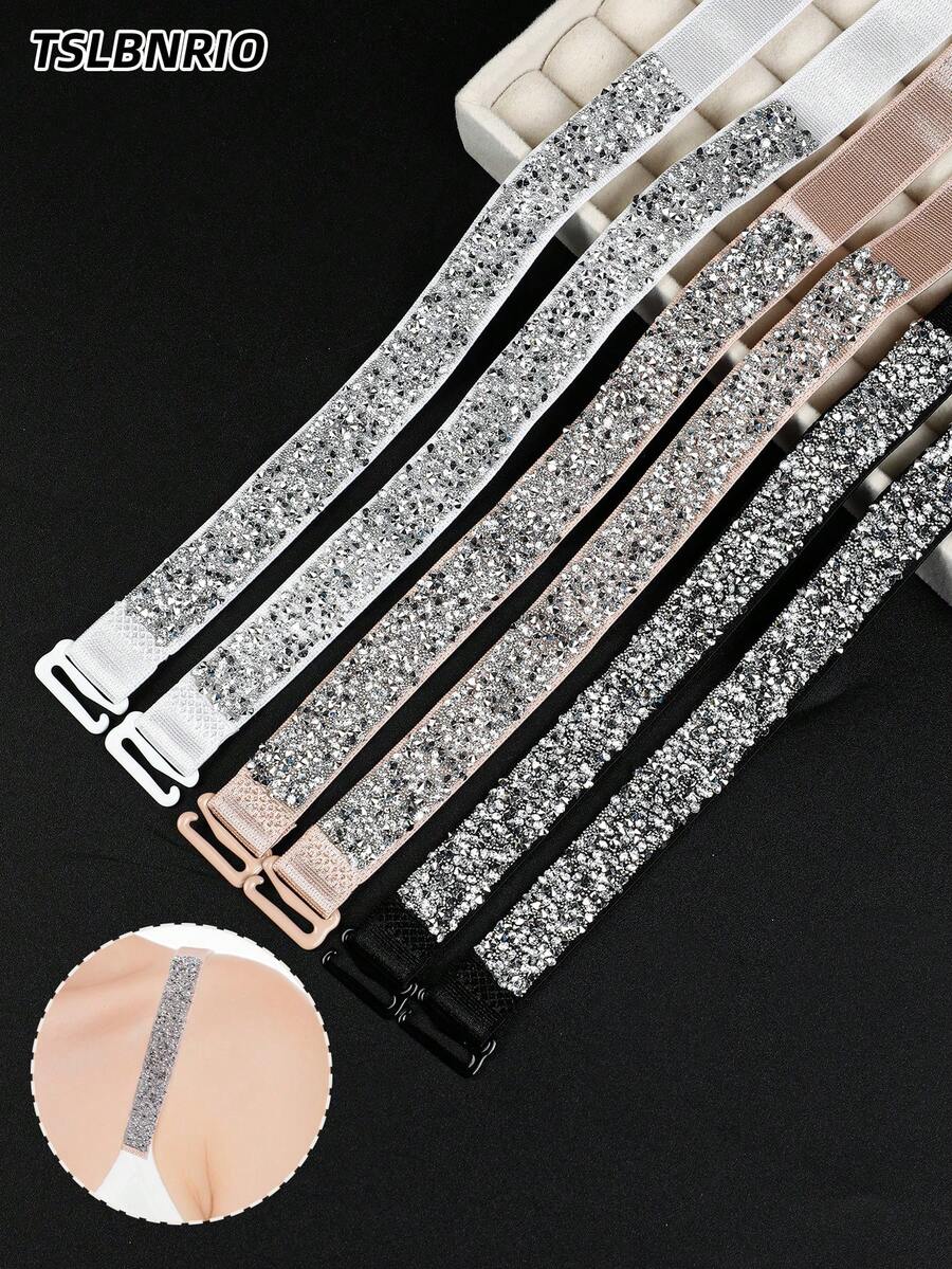 2pcs Rhinestone & White Diamond Shiny Elegant Women Bra Straps