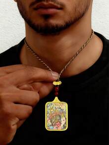 TUGGUO 1PC / Thangka Pendant Necklace, Stainless Steel Gold Plated With Agate Bead, Retro Art Religious Amulet Jewelry For Women & Men