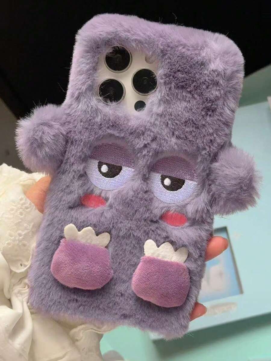 1pc New 3D Cartoon Plush Little Monster Autumn/Winter Vibe Phone Case, Compatible With IPhone 11 12 13 14 15 16 17 Pro Max, Full Body Protective Cover