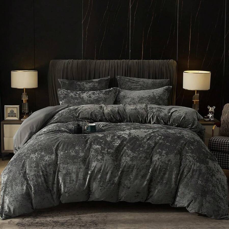 Queen Size 3pcs Ultra Soft Breathable Comforter Cover Set, Luxury Cozy Flannel Duvet Cover With Pillow Shams, 90" X 90", Dark Grey, And Bedding Collection - 深灰色(無被子) - 查看 1