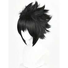 DShort Anime Black Cosplay Wig With Bangs Men's Black Spiky Layered Costume Wigs For Halloween Party Unisex - 忍者 - 查看 2