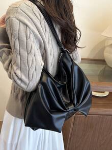 Borsa a tracolla stile coreano con fiocco, nuova collezione autunno 2025, borsa a tracolla casual con catena e grande capacità, multifunzionale, borsa a spalla retrò di per pendolari, borsa a tracolla semplice e versatile di moda per le donne, con grande capacità