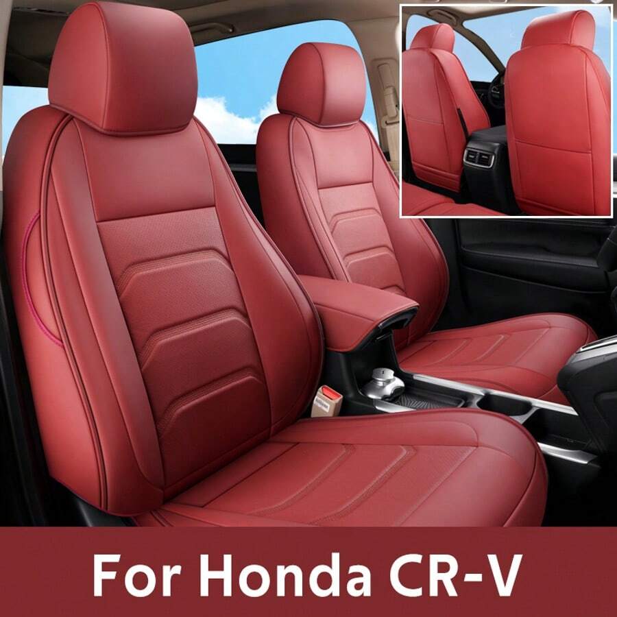 Custom Fit For CRV Car Seat Covers Fit For CRV With Faux Leather(Full Set) - 酒紅色 - 查看 1