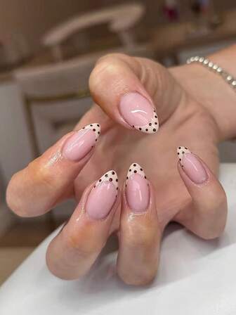 10pcs Handmade Almond-Shaped Nude, Beige, Brown Caramel Polka Dot Minimalist Chic False Nails