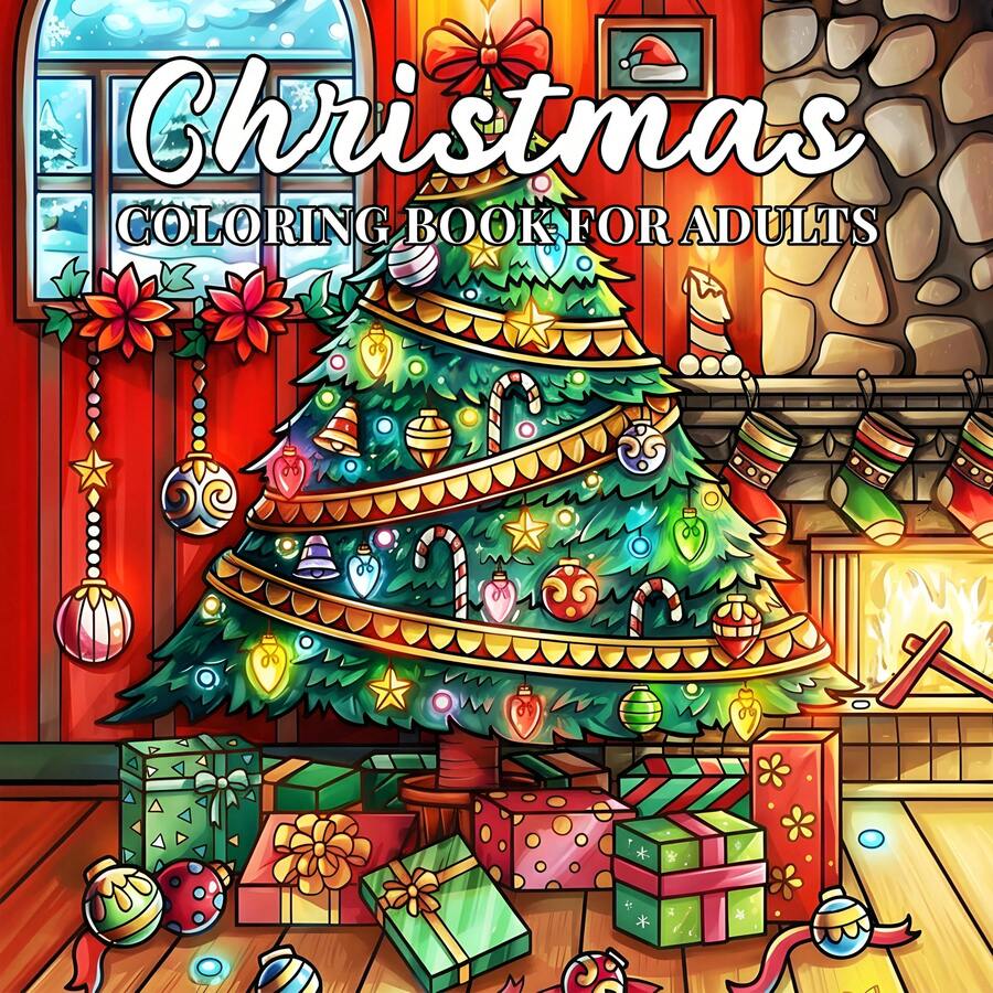 GDTME 1 Piece Christmas Themed Coloring Book, 24 Pages Upgraded To 120g Pearl Paper, Includes Cute Illustrations, Suitable For Adult Relaxation, Ideal Gift For Birthday, Party, Thanksgiving, Halloween And Christmas, 7.9*7.9 Inches, Also A Great Gift For Back To School And Mother's Day