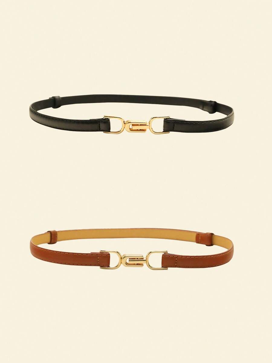 2pcs Multicolor Vintage PU Cinched Waist Mechanical Line Belts - Multicolor - View 1