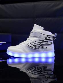 GUANGLAN USB Rechargeable Luminous Shoes With Flashing Lights, Children's Sports Shoes With Night Light, Suitable For Halloween, Christmas Gifts, Toddler/Little Kid/Big Kid Boys/Girls, Casual Sneakers For Spring/Autumn/Winter, High-Top Leather Shoes With Wings, Glow In The Dark Shoes - White - View 7