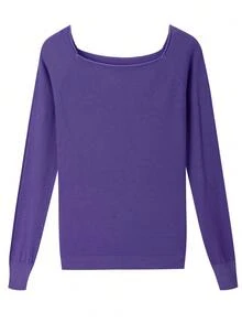 Pull tricoté pour femmes à encolure carrée, tricot côtelé décontracté, pull basique d'automne pour tous les jours - Violet - Voir 3