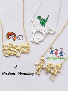 1pc Customized Handpainted Necklace, Artistic Jewelry, Mother's Day Gift, Artistic Gift, Personalized Mom Necklace, Gift For Grandma - Multicolor - View 1