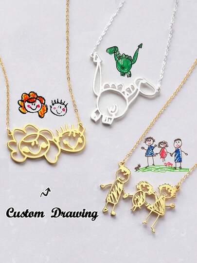 1pc Customized Handpainted Necklace, Artistic Jewelry, Mother's Day Gift, Artistic Gift, Personalized Mom Necklace, Gift For Grandma