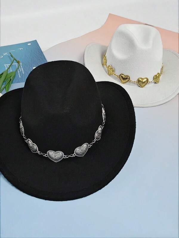 1pc Street Vintage Heart Shaped Hat Chain Accessory, Fashionable & Versatile Detachable Hat Decor, Suitable For Felt Hats & Top Hats