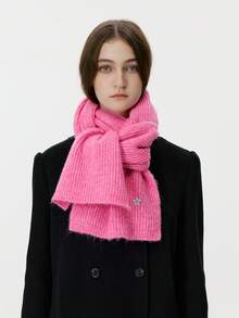 1pc Women's Solid Color Wool Blend Star Pattern Knitted Neck Warmer, Fashionable Streetwear For Autumn/Winter, Suitable For Outdoor Activities And Photography