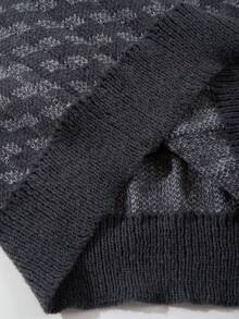 Men's Casual Retro Style Jacquard Knit Pullover Sweater, Lightweight, Crew Neck, Long Sleeve, Suitable For Autumn And Winter - Dark Grey - View 8