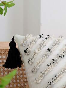 1 buc/2 buc față de pernă cu dungi gri și albe, material textil din pluș în stil nordic cu ciucuri, față de pernă decorativă pentru dormitor, living, exterior, potrivită pentru toate anotimpurile, 30 * 50 cm, 45 * 45 cm