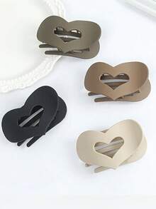 4 Stück/Set große herzförmige Haarspangen für Frauen - Leopardenmuster & einfarbig schwarz rutschfeste Barrettes, elegantes, simples Design für teilweise hochgesteckte Frisuren, geeignet für besondere Anlässe & den täglichen Gebrauch, süße Haraccessoires, Clips Klemmspangen Winter Haarklammer