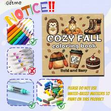 GDTME Otoño acogedor: 1 libro, 24 páginas en su interior, papel perla de 120g mejorado y engrosado. Diseñado para adultos y niños, con patrones lindos y líneas simples para aliviar el estrés y las emociones, regalo ideal para reuniones familiares, fiestas, Halloween, Acción de Gracias, Navidad, perfecto para decoración de habitaciones, 7.9*7.9 pulgadas.