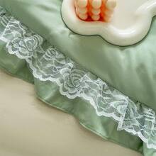 Juego de funda nórdica de encaje y volantes de poliéster elegante - Ropa de cama blanca para niña - Funda nórdica de 2 piezas para cama individual con cierre de cremallera - Ultra suave y ligera (Blanco, Individual) - SIN edredón incluido - Verde - Ver 6