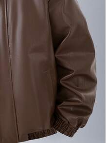 Men's Zipper PU Leather Jacket, Black Leather Jacket Men's Leather Jacket Men's Leather Jacket Black Leather Jacket Faux Leather Jacket Men's Zipper Jacket Faux Leather Jacket Street Style Jacket Faux Leather Bomber Jacket Men's, Men's Jacket, Men's Black Leather Jacket, Men's Leather Top - 棕色 - 查看 4