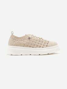 Women's Breathable Knit Sneakers Platform Shoes Casual Summer Sport - Beige - View 3