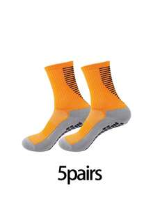 1/5 Pairs Men's Sports Socks, Towel Bottom Moisture Wicking Shock Absorbing Non-Slip Socks, Football Socks, Basketball Socks, Compression Socks