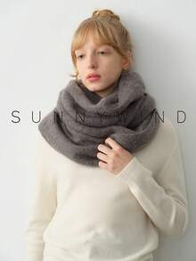 1pc Women's Solid Color Knitted Polyester Warm Versatile Neck Warmer, Suitable For Commuting And Daily Use In Autumn/Winter For Dress - Dark Grey - View 6