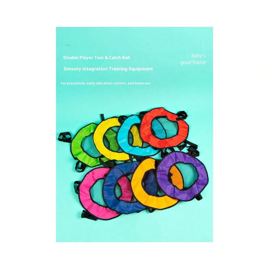 2-Player Interactive Toss Game - Hand-Eye Coordination Sensory Education Toy With Elastic Band & Mesh Catcher, Indoor/Outdoor Use - Purple/Green/Blue, Colorful Durable Set - Multicolor - View 1