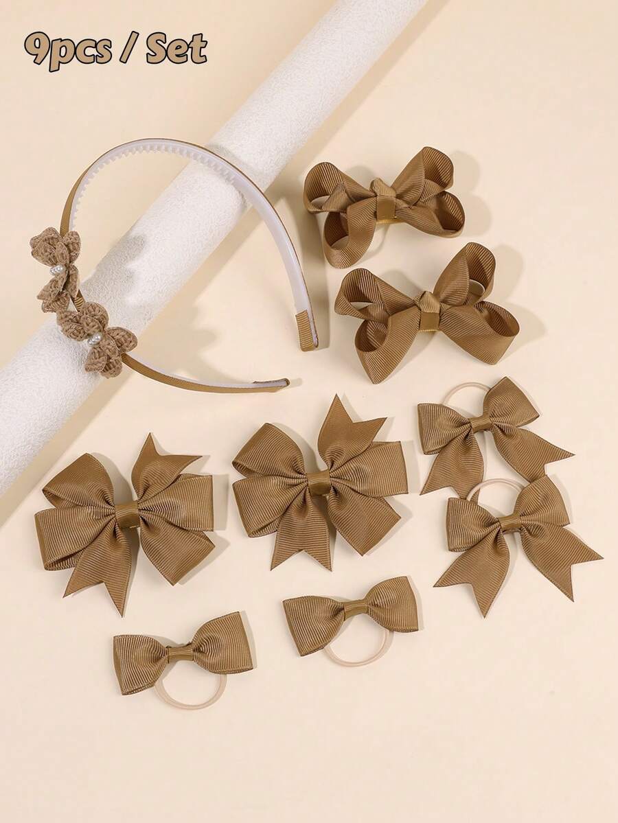 9 Stücke braune Haarclips, Haargummis, Haarband Set, Schmetterling & Perlen Design Haarschleifen, geeignet als Geburtstagsgeschenk, für Partys, Schule und Alltag, süße Haaraccessoires für Mädchen