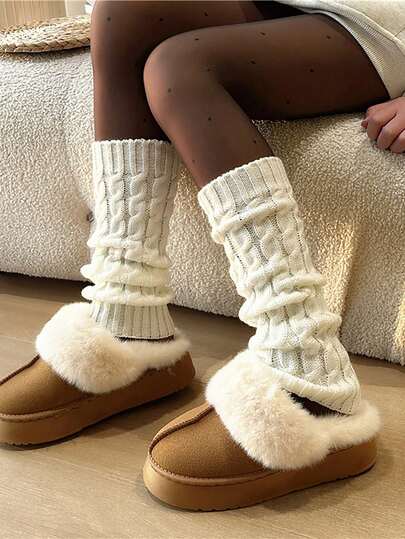 1 par de polainas de malha femininas, quentes e modernas, versáteis para botas, estudantes, dançarinas, decoração de trajes diários