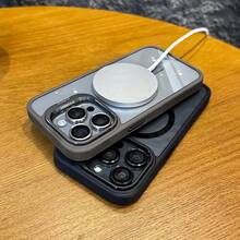 1 X Clear Case With Magnetic Wireless Charging Compatible With IPhone 16, 15, 14, 13, 12, And 11 Pro Max Plus (MagSafe Compatible), Clear Case With Metal Frame And Lens Protector Holder. - Grey - View 5