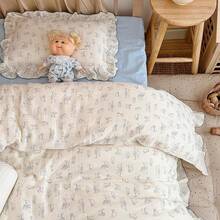 Muslin Duvet Cover With Ruffled Edges, 1 Piece Cotton Comforter Cover 47X59'', Pattern 2-Layer Gauze Bedding, No Quilt Or Pillowcases, Bedroom Essential - 小貓 - 查看 2