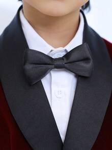3pcs/Set Young Boy Suit, Includes Jacket + Pants + Bow Tie, Gentleman Outfit For Autumn/Winter - Burgundy - View 5