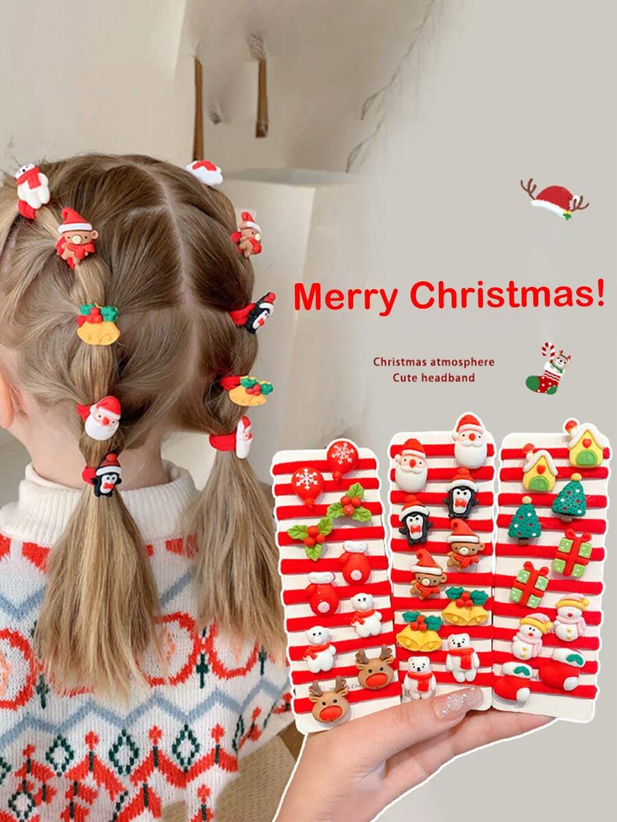10pcs Christmas Cartoon Hair Ties, Cute Girls' Red Hair Scrunchies, Suitable For Holiday Outfits And Daily Wear, Santa Claus Hair Accessories - Multicolor - View 1