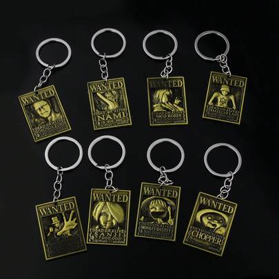 Nova peça de 2025 - Modelo Full Metal - Periférico de anime - Chaveiro - Presente de feriado - Presente de aniversário - Presente perfeito para chaveiro com pingente de cartaz de procurado de uma peça de anime periférico Robin, Ace, Chopper