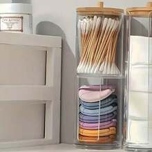 Acrylic Cotton Swab And Cotton Organizer Holder With Bamboo Lid - 無色 - 查看 4