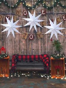 3pcs Christmas White Nine-Pointed Star Lights Paper Hanging Decoration, Paper Star Lantern, Christmas Background Decoration Hanging, Christmas Tree Nine-Pointed Star Lights Hanging Decoration, Winter Home Decorations, Christmas Tree Decoration, Christmas Theme Party Nine-Pointed Star Lights Shape Background Hanging Decoration Hanging, Christmas Gifts