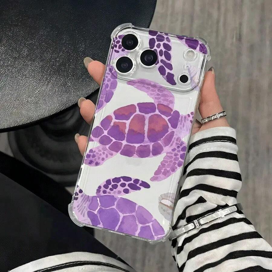 Funda para teléfono con diseño de caracola morada y estrella de mar, protección anticaídas en las cuatro esquinas, compatible con phone 17, 16, 15, 14, 13, 12, 11 Pro, X y XS. Ideal para Halloween y Acción de Gracias. - transparente - Ver 1