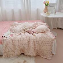 Muslin Duvet Cover With Ruffled Edges, 1 Piece Cotton Comforter Cover 47X59'', Pattern 2-Layer Gauze Bedding, No Quilt Or Pillowcases, Bedroom Essential - 小粉紅碎花 - 查看 8
