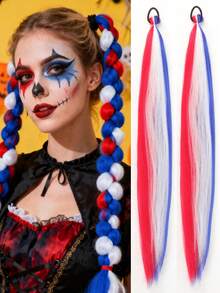 2Pcs 26Inch Halloween&Christmas Purple,Green,Blue,Pink,Red,Blonde Colorful DIY Braiding Hair Extensions Synthetic Long Yaki Straight Heat Resistrant Fluffy Ponytail Extension For Women Girls Hair Accessories