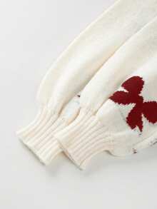 FOR BEAUTY 红色圆领蝴蝶结长袖针织开衫，宽松时尚，优雅别致，前系带设计，百搭实用，适合狂欢节、新年、情人节等场合。 - 深紅 - 查看 9