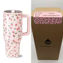 Original HydroJug Traveler 32 Oz/40 Oz Water Bottle With Handle & Flip Straw - Fits In Cup Holder, Leak Resistant Tumbler-Reusable Insulated Stainless Steel & Rubber Base - Gifts For Women & Men - Pink Strawberry - 查看 11