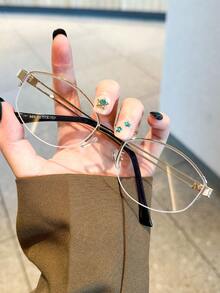 1 Pair Oval Half-Frame Retro Metal Fashion Eyeglasses For Women And Men, Suitable For Office, Reading, Halloween, Clear Lens Accessories, High Definition Eyewear Accessories