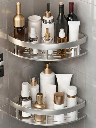 1pc Aluminum Alloy Bathroom Shelf, Kitchen Storage Organizer Rack, Shower Caddy, Wall Mounted Bathroom Accessories, No Drilling Required Bathroom Accessories Bathroom Tools