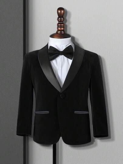 1pc Boys' Gentleman Suit Jacket, Shawl Neck Blazer, Suitable For Birthday, Wedding, Young Boy Formal Wear