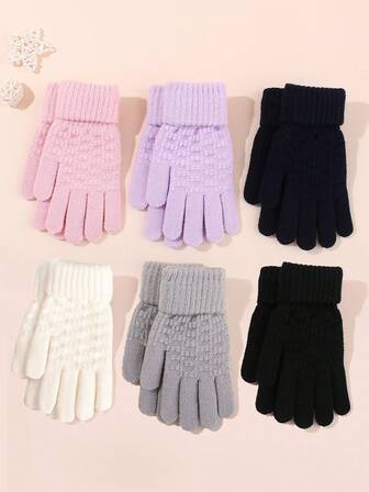 1 Pair Kids Flip-Top Knitted Gloves, Boys Girls Warm Knitted Lined Mittens For Autumn/Winter, Students Outdoor Cold-Proof Five-Finger Gloves