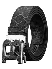 1 pieza Cinturón automático con hebilla con letra para hombres, cinturón de negocios y juvenil adecuado para regalo, regalo de cumpleaños, atuendo clásico de otoño/invierno, moda diaria, regalo para novio