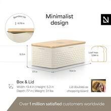 LARS NYSØM Bread Box I Metal Box With Linen Bag For Long Lasting Freshness I Bread Bin With Bamboo Lid Usable As Cutting Board I 13.4x7.3x5.3In (Sage Green) - Almond Beige - 查看 4