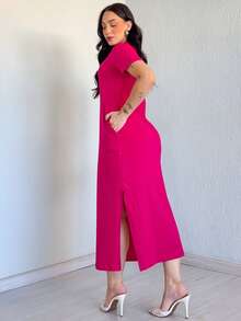 Women's Long Dress 100% Cotton - Màu Hồng Tươi - Xem 2
