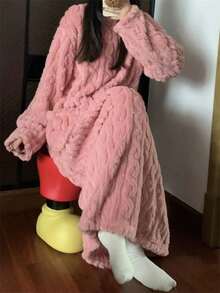 1 pieza Bata de baño de felpa de coral de manga larga, longitud hasta el tobillo, cálida para otoño/invierno, adecuada para el hogar, dormitorio, exterior